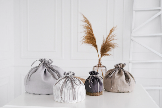 Reversible Dust Bag From Softened Linen, Eco Friendly For Travel Or Bath, Makeup Storage Bag, Closet Organizer, Reusable Produce
