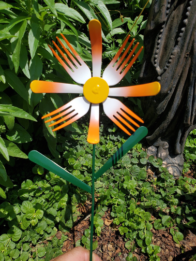 Repurposed Silverware Flower, Garden Sculpture