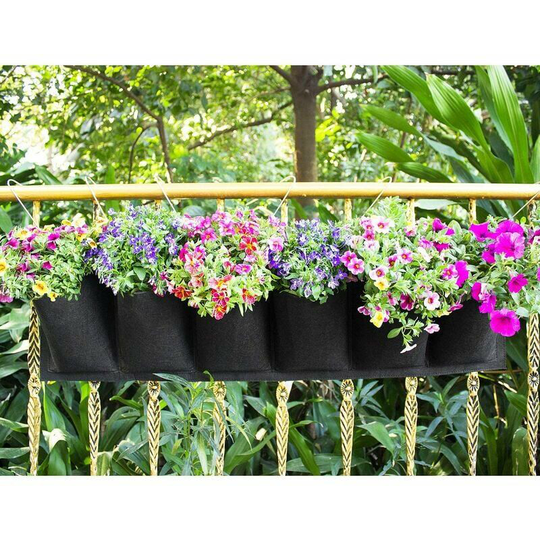 Vertical Planting Bag, Wall Hanging Garden Plant Bag Flower Pot Balcony Hanging Pot Indoor Outdoor Flower 6 Bags (Black)