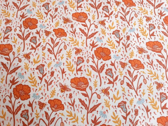 Poppies Cream Organic Cotton Poplin Fabric, The Wild Coast, Birch, California Poppy Flowers Nature Print, By The Yard Or Half