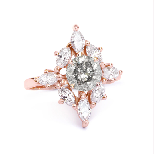 Aerolite Rustic Engagement Rings , Salt & Pepper Diamond Unique Engagement Ring, Indie Bride, Natural Diamonds, 14K Rose Gold