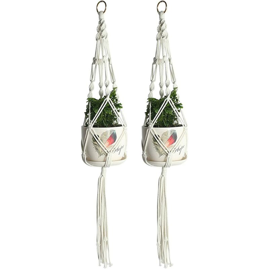 Gdrhvfd - Set of 2 macrame plant hangers, handmade cotton rope hanging planters, flower pot holders, white indoor plant hangers