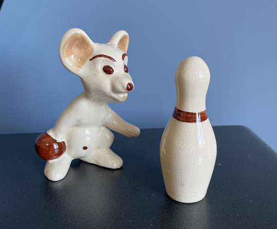 Vintage Bowling Mouse & Pin Salt Pepper Shakers