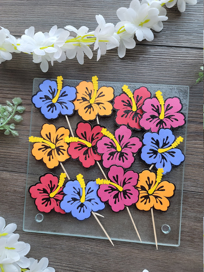 Moana Cupcake Topper, Tropical Baby Pineapple, Hibiscus Flower, Surfboard, Hawaiian, Princess