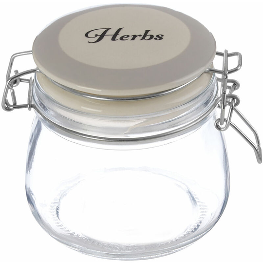 Premier Housewares - Glass Herbs Storage Jar Transparent Glass Jars For Spices / Herb Airtight Jar With Ceramic Lid Clip Lock Vintage Style 11 x 11 x