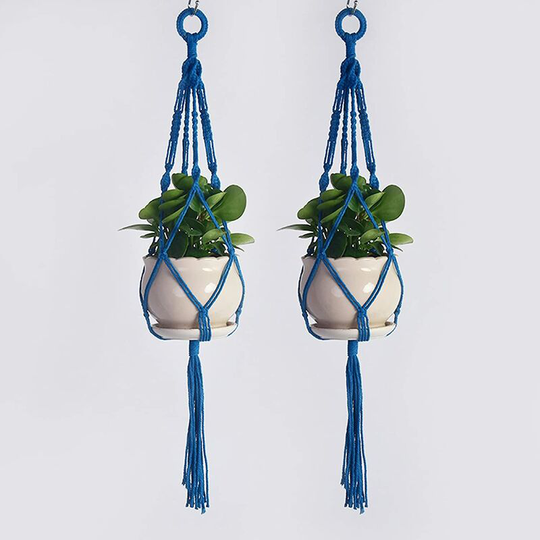 Gdrhvfd - Set of 2 macrame plant hangers, handmade cotton rope hanging planters, flower pot holders, indoor plant hangers - blue