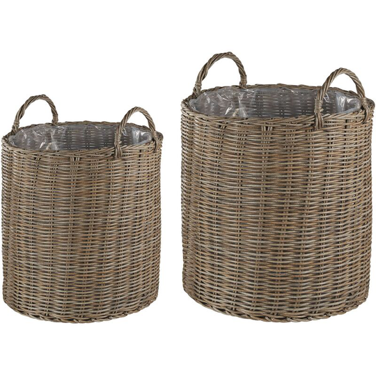 Beliani - Set of 2 Rattan Plant Baskets Brown with Synthetic Inlay and Handles Bitola - Brown