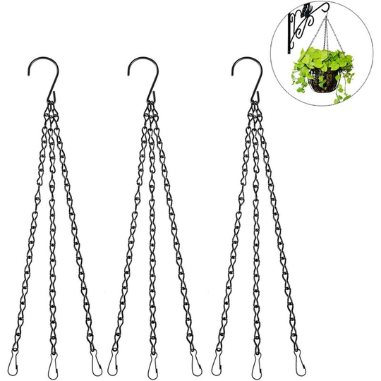 Flower hanging basket chain, 3 sets of plant hangers Metal chains with clips for flower pots, planters, bird cages, lanterns