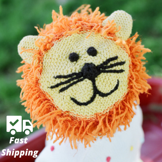100% Organic Bamboo Yarn Zooni Orange Lion Baby Hat - Fully Lined Fleece- Hand Crocheted Face Baby & Toddler Winter Hat