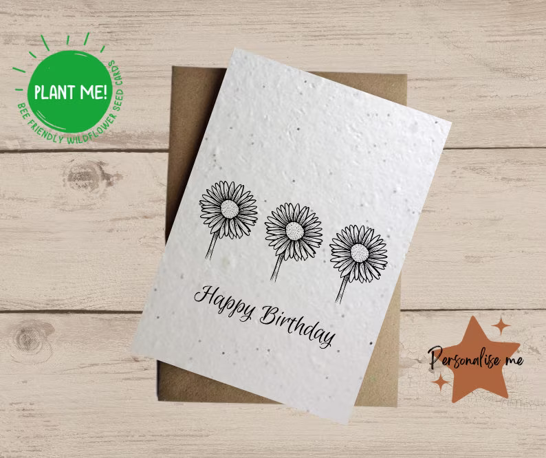 Happy Birthday Card | Seeded Wildflower Plantable Seed Greetings With Flowers Eco Bee Friendly
