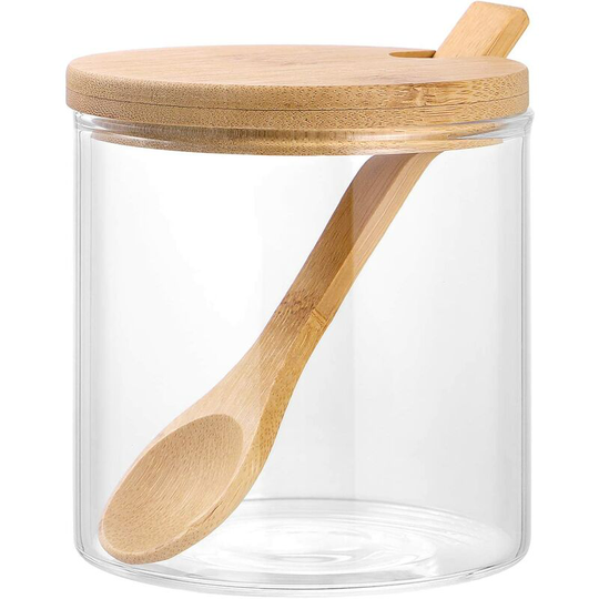 Household Seasoning Box with Salt Shaker and msg Seasoning Spice Jar Made of Glass with Lid and Spoon