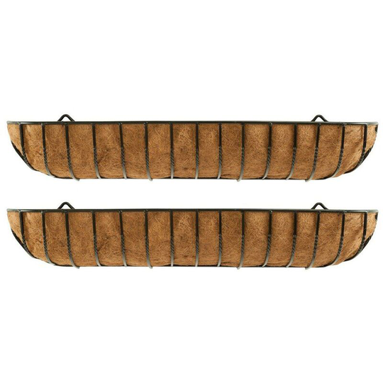 Selections - Set of 2 Manor Garden Black Metal Wall Basket Manger Trough Planters (120cm)