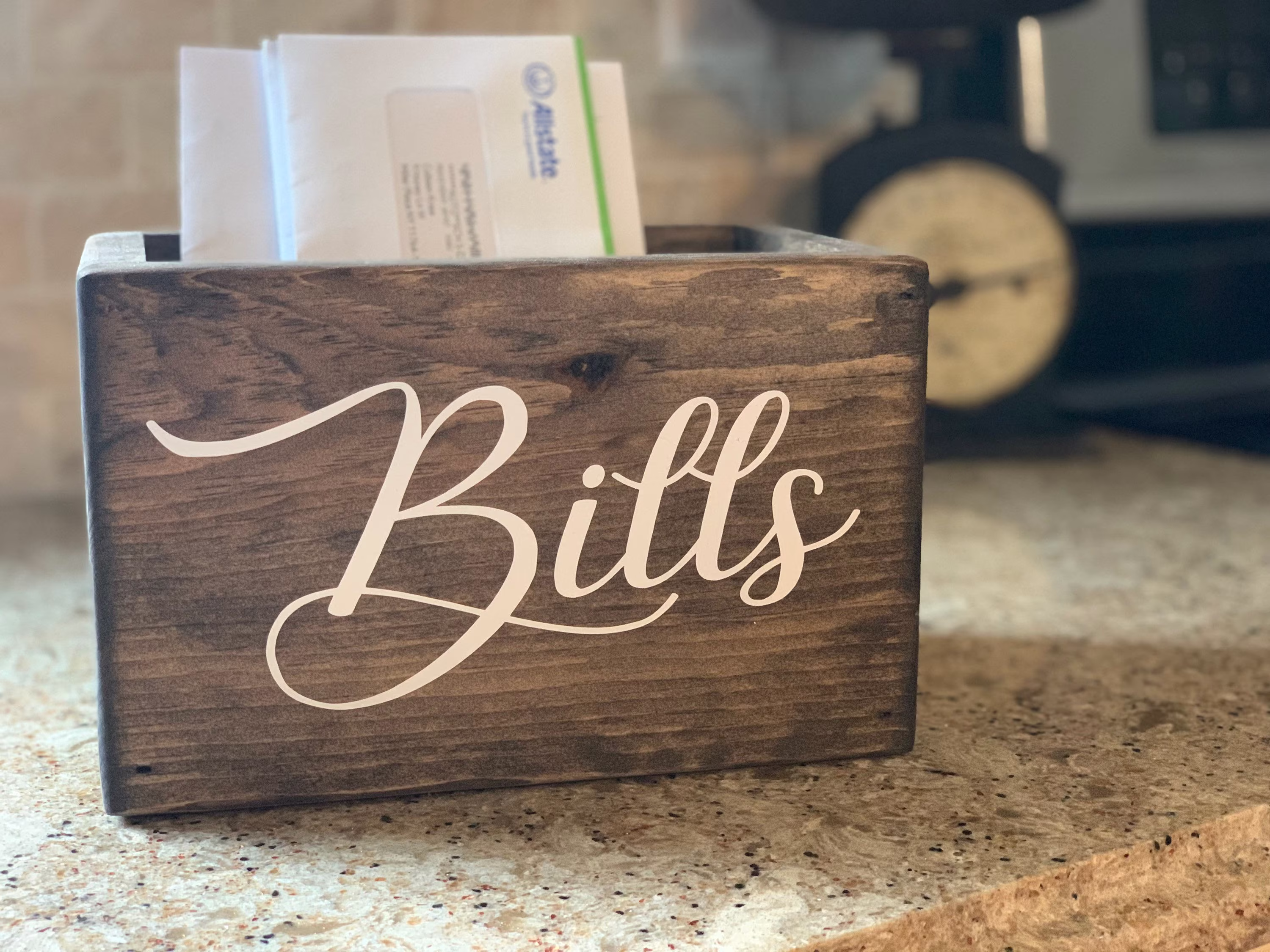 Bills Box For Organizing, Wooden Storage Box, Bill Holder, Countertop Paper Organizer, Desk Organizer