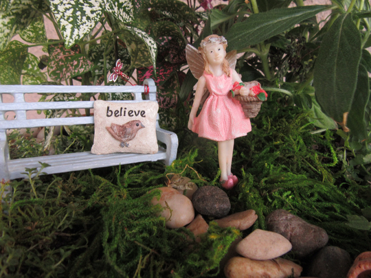 Miniature Fairy Girl Figurine With Basket Of Strawberries Pink Dress Garden Plant Pot Container Whimsy Accessory Supply Resin