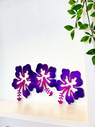 Metal Triple Hibiscus Wall Art with Powder Coat