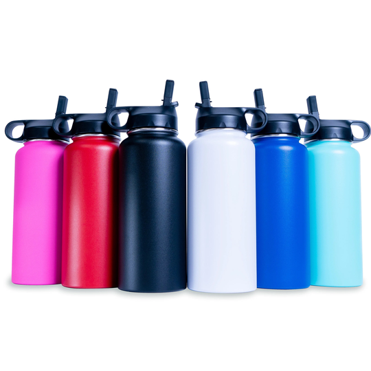 32Oz Hydro Water Bottle - 2 Lids Powder Coated Stainless Steel Bottle, Sport Athletic Tumbler