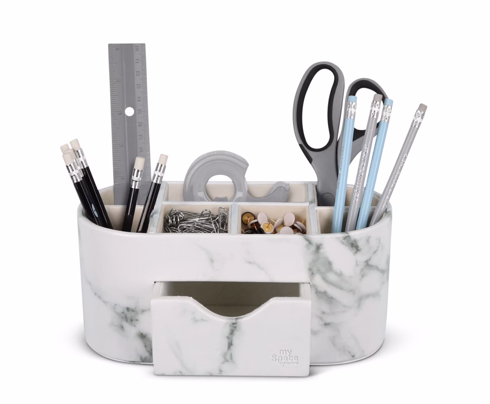 Desk Organizer Marble Faux Leather Organizers For Office Supplies Accessories Pencil Pen Holder Decor Home School Organization Desktop