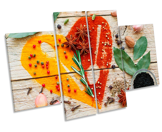 Heart Kitchen Spices Herbs Picture Canvas Wall Art Four Panel