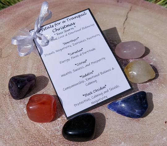 6 Piece Tranquil Christmas Crystal Gift Set, 25-30mm Tumble Stones, Gift, Stocking Filler, For Her, Rose Quartz, Carnelian