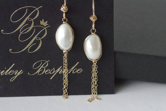 Classic Organic White Pearl Gold Chain Bridal Earrings