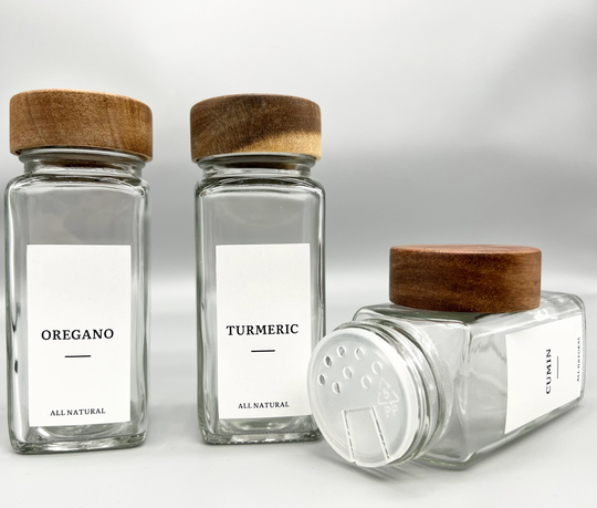 Acacia Wooden Lid Glass Spice Jars Storage Herbs Spices Kitchen White Label Waterproof Personalised Sprinkler Food Container