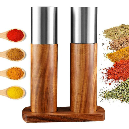 Piece Wooden Salt and Pepper Mill Set - Kitchen Spice Grinder