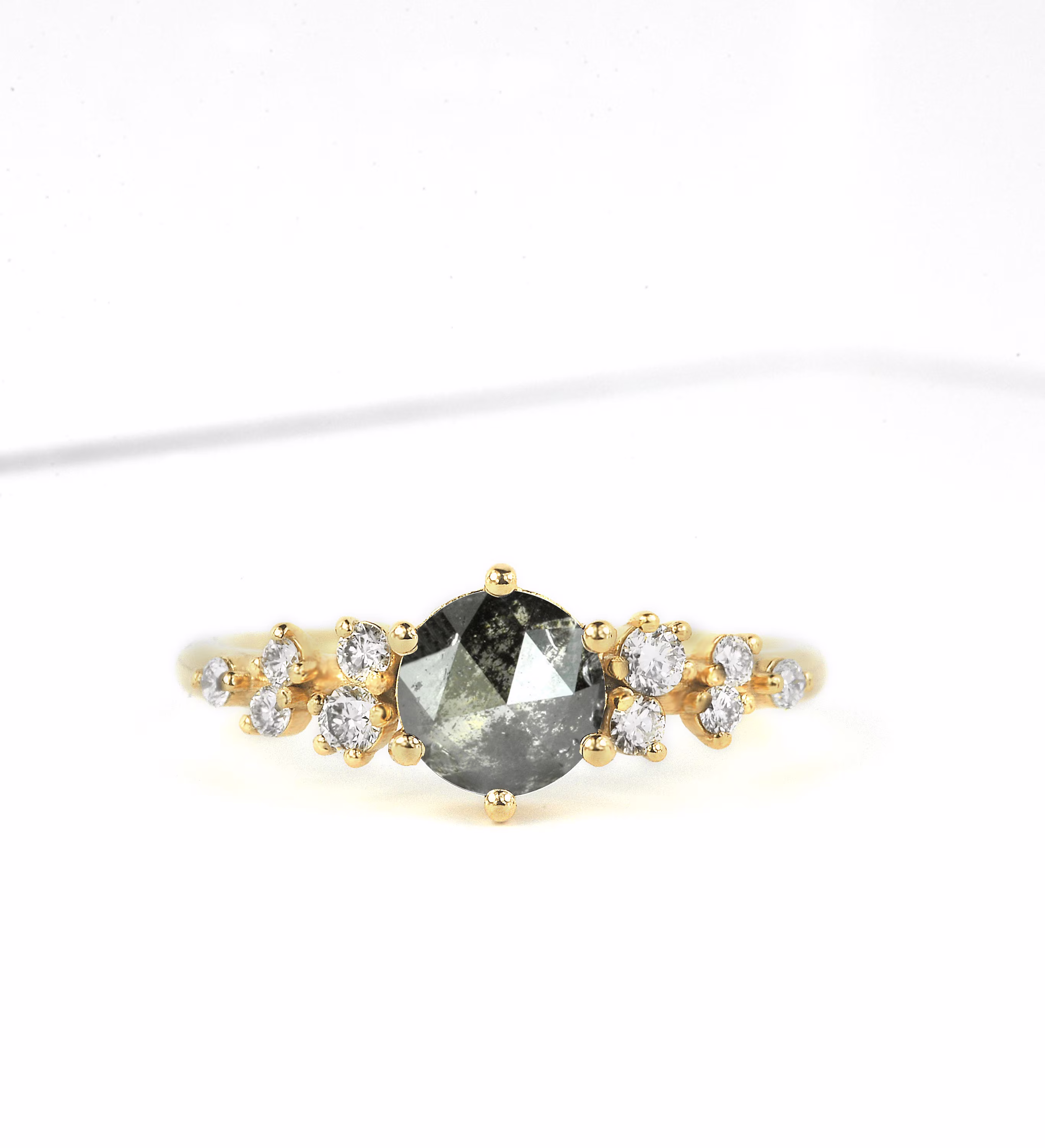Salt & Pepper Diamond Art Deco Cluster Ring | Dainty Multi-stone in 9K/14K/18K Yellow Gold