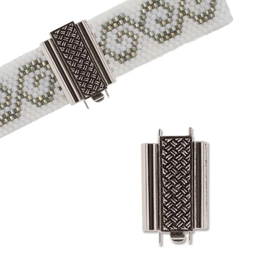 Beadslide Clasp For Seed Beads 45011 | 1 Crosshatch 18mm Antique Silver Color Clasp, Bead Slide Beadweaving, Slider