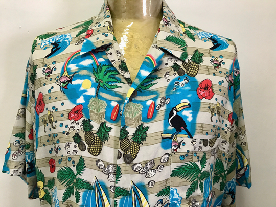 1990's Vintage Hawaiian S/S Shirt Toucan Pineapple Sz Xl - Ooak