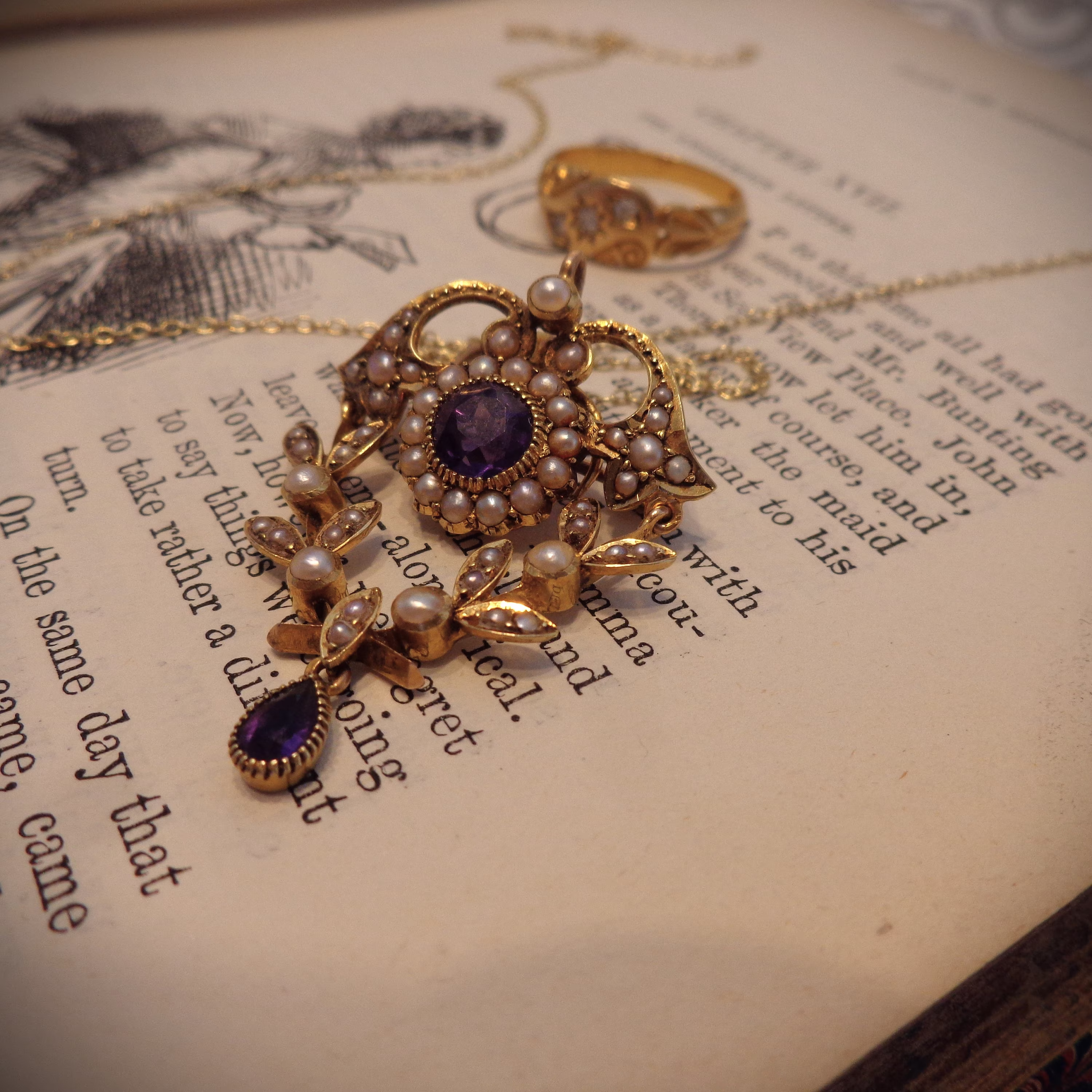 Antique Victorian Amethyst & Seed Pearl Necklace/Brooch