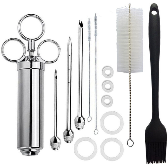 Perle Rare - Stainless steel pickling syringe, 60 ml roasting syringe stainless steel meat syringe incl. Marinade syringe 60ml 1 marinade brush 3