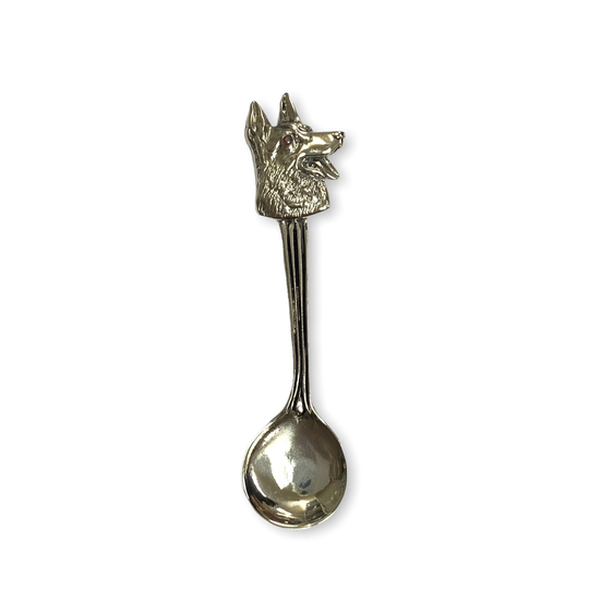 Victorian Style German Shepherd Head Salt Spoon/Pendant With Ruby Stone 925 Sterling Sliver