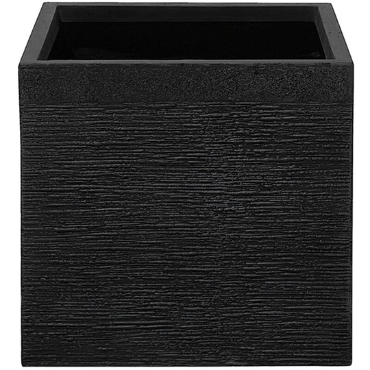 Beliani - Garden Outdoor Plant Pot Planter Geometric Square Stone 40x40x38 cm Black Paros - Black