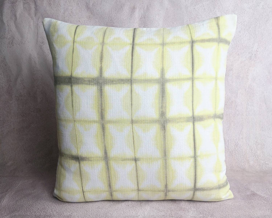Organic Light Green Hmong Shibori Pillow , Custom Made Fabric For Esan Studio, 42x42 cm Pillow, Neutral Tridye