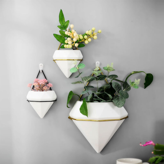 Wall Hanging Geometric Green Plants Holder, Black m - Livingandhome