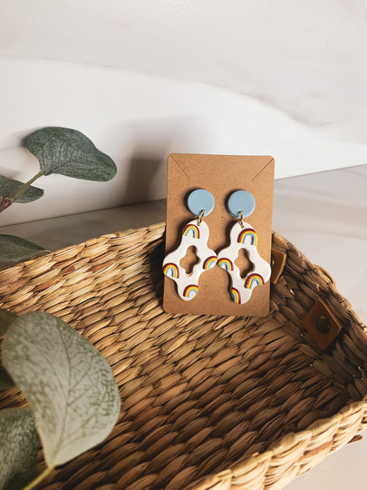 Clay Abstract Organic Groovy Boho Rainbow Patterned Statement Earrings