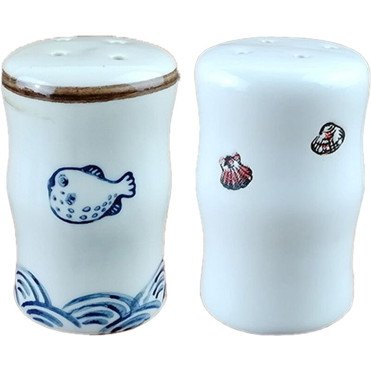 Fvbjd - Kitchen seasoning jar salt chili powder jar ceramic with hole pepper chicken powder bottle sprinkler (Blowfish) + (Shellfish)