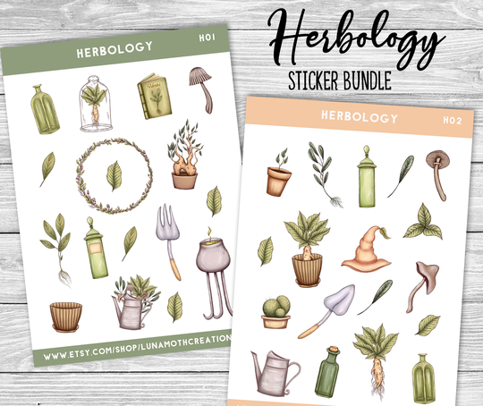 Herbology Planner Stickers, Herb Stickers, Green Witch Plant Garden Stickers