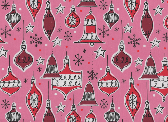 Cloud 9 Christmas Fabric Fq, Organic Cotton, Vintage Ornament Fat Quarter, Retro Mid Century