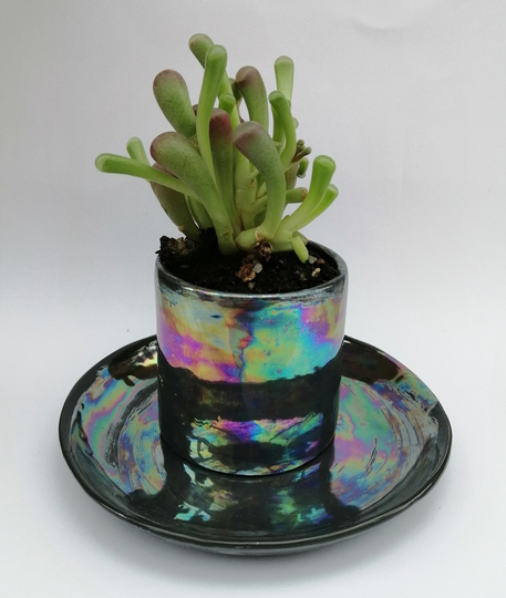 Small Planter - Succulent Indoor Plant Pot Black Lovers Gift Ceramic Flower Pot Iridescent