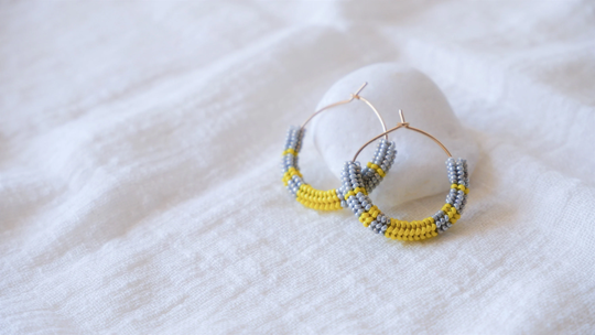 Yellow Beaded Hoop Earrings, Seed Bead Handmade Beadwork Jewelry, Indigenous Seed Beads Hoops
