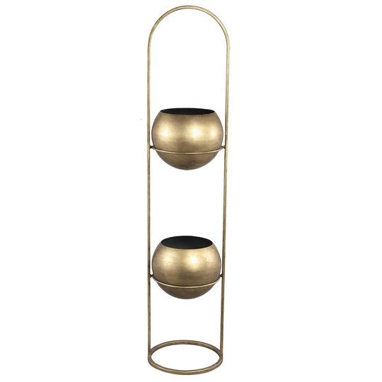 Tall Gold Metal Round Plant Pot Stand, Double Planter Fervour Etagere, Indoor House