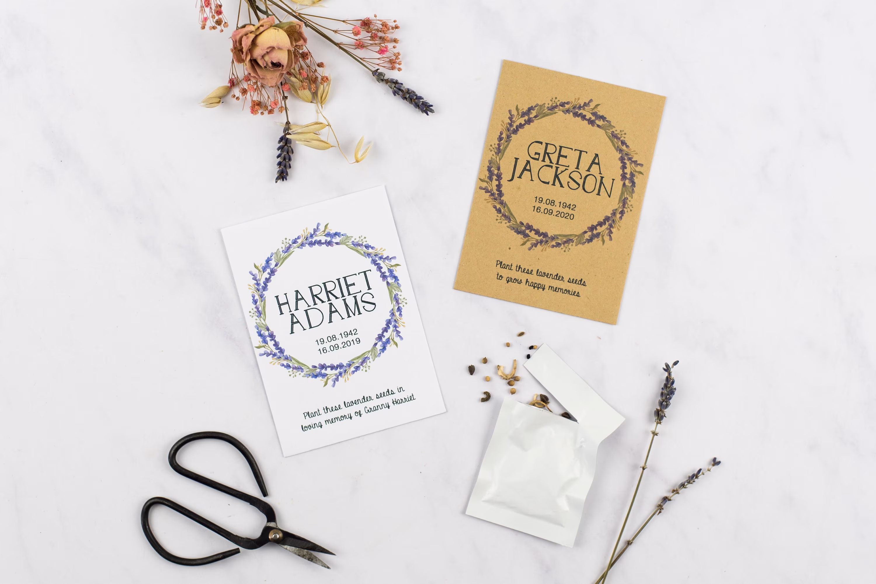 10 Lavender Wreath Seed Packet Memorial Gift