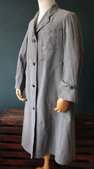 Vintage 1950S 50S French Salt Pepper Grey Work Coat Jacket Overall Workwear Factory Machinist Shopkeeper 43