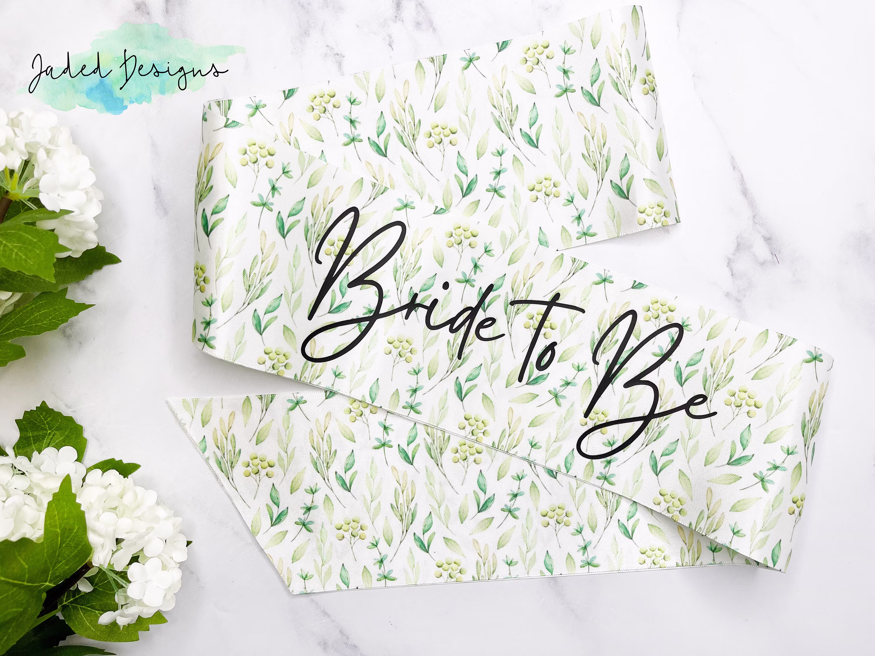 Wild Herb Leaf Print Personalised Sash - Neutral Baby Shower Bridal Party Hen Do Bridesmaid Birthday Gender Green Nature Bohemian