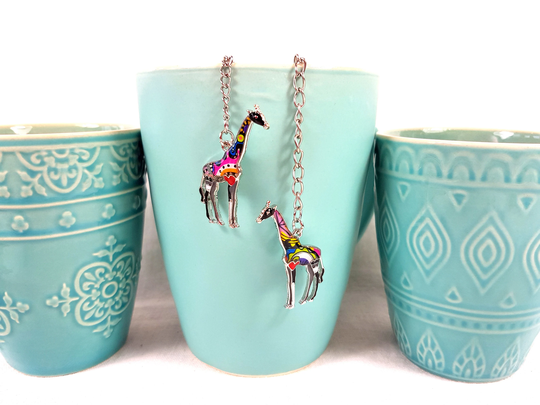 Tea Infuser With Giraffe Charm, Silver Colored Enameled Pendant, Tea Strainer, Maker, Ball, Steeper, Original Present Wildlife