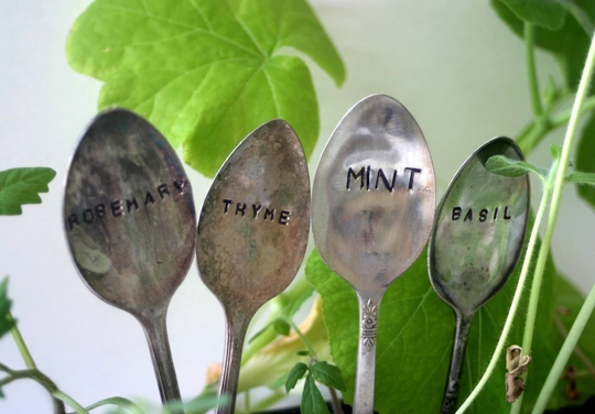 Vintage Silverware Garden Marker - Mint Basil Rosemary Thyme Set | E0327