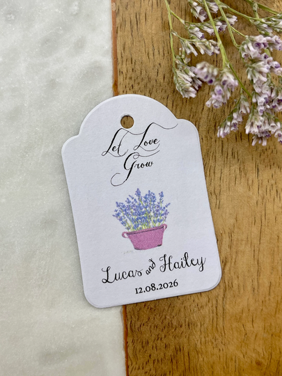 Let Love Grow Wedding Tags Lavender Flowers Plant Personalised Custom