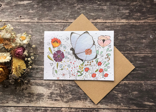 Plantable Seed Paper Birthday Card, Blank Inside, Flower Butterfly Greeting Card, Butterfly, Card, Flower Happy Card