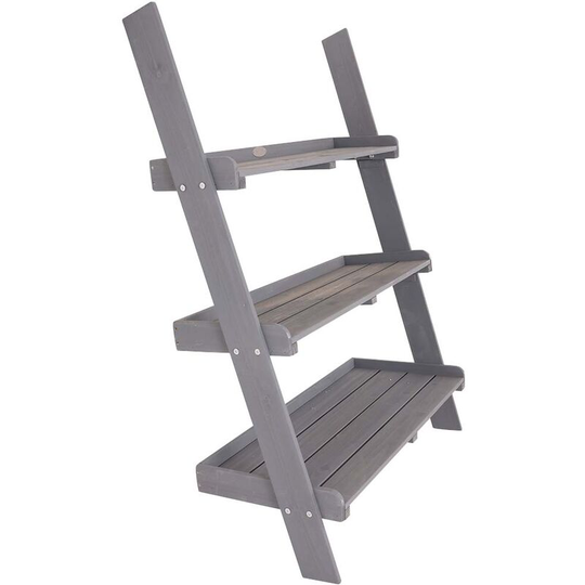 Charles Bentley - fsc Wide Wooden Ladder Planter - Grey 3 Shelves - Grey